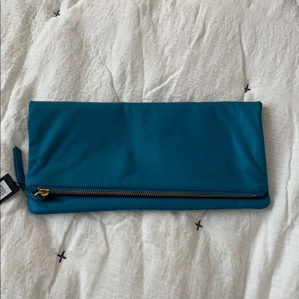 Banana Republic leather teal envelope zippered clutch